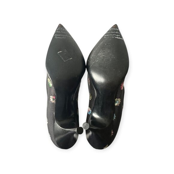 Vintage LENARDI Mesh Floral Heels, Black I multi, 50-60s - Picture 9 of 14